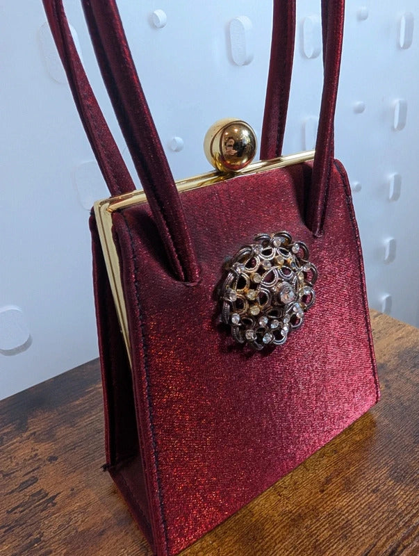 Vintage 1950s 60s Red Diamanté Mini Evening Bag