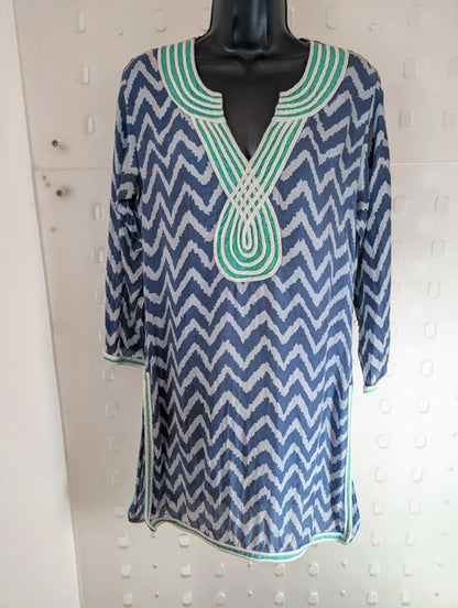 Blink Beach Silk Kaftan Made in India Rope Trim Side Slits UK10