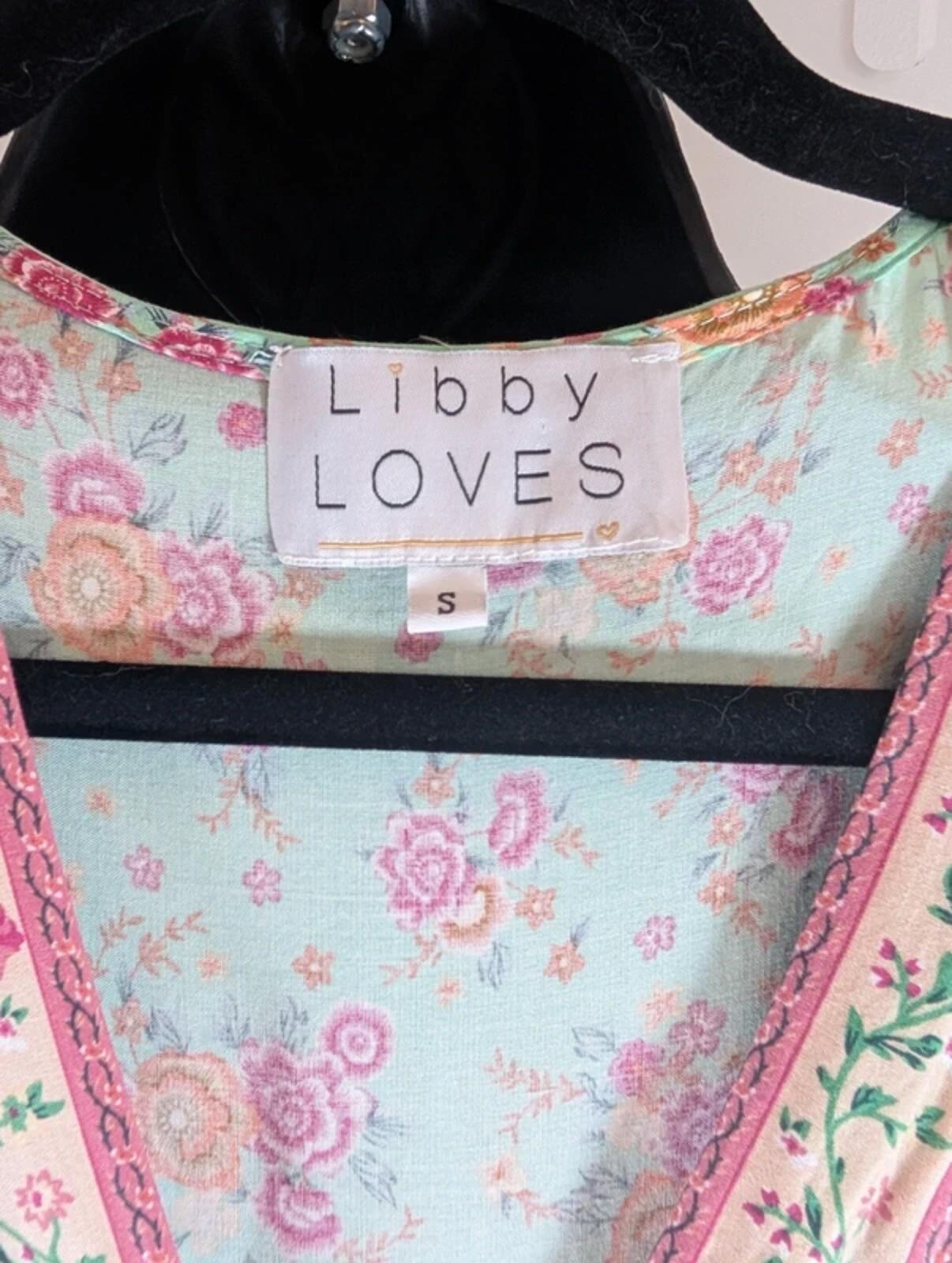 Libby Loves Floral Cotton Midi Dress UK8–10 Green Print