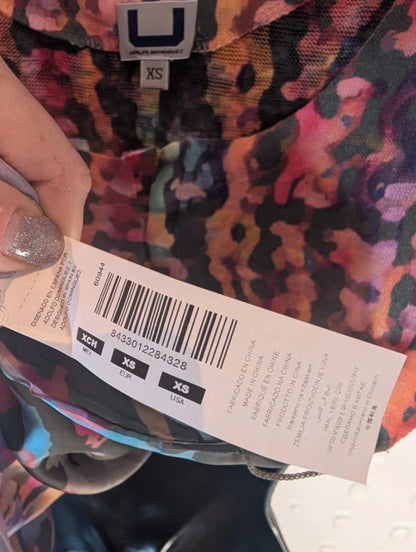 Adolfo Domínguez Tie Waist Top – Satin & Knit Rainbow Camo – XS