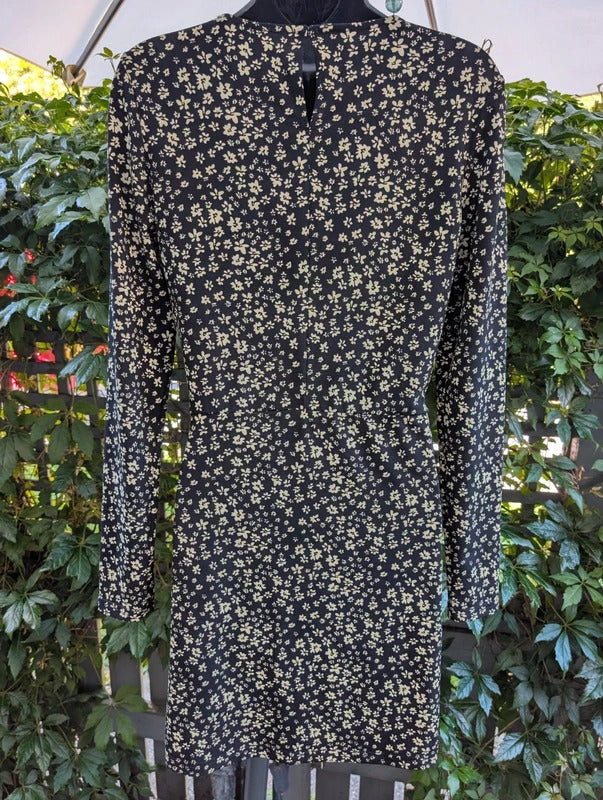 Mango Ditsy Floral Mini Dress Black Yellow Medium
