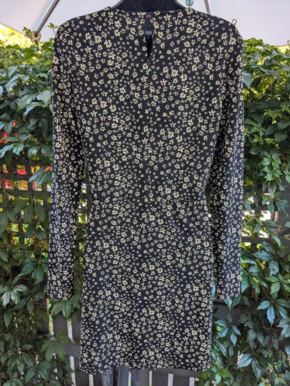 Mango Ditsy Floral Mini Dress Black Yellow Medium