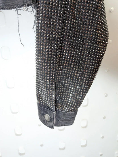 Topshop Heavily Studded Rhinestone Denim Jacket UK12 Cropped