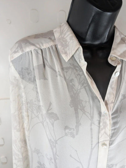 Mint Velvet Elderflower Print Sheer Blouse White UK12