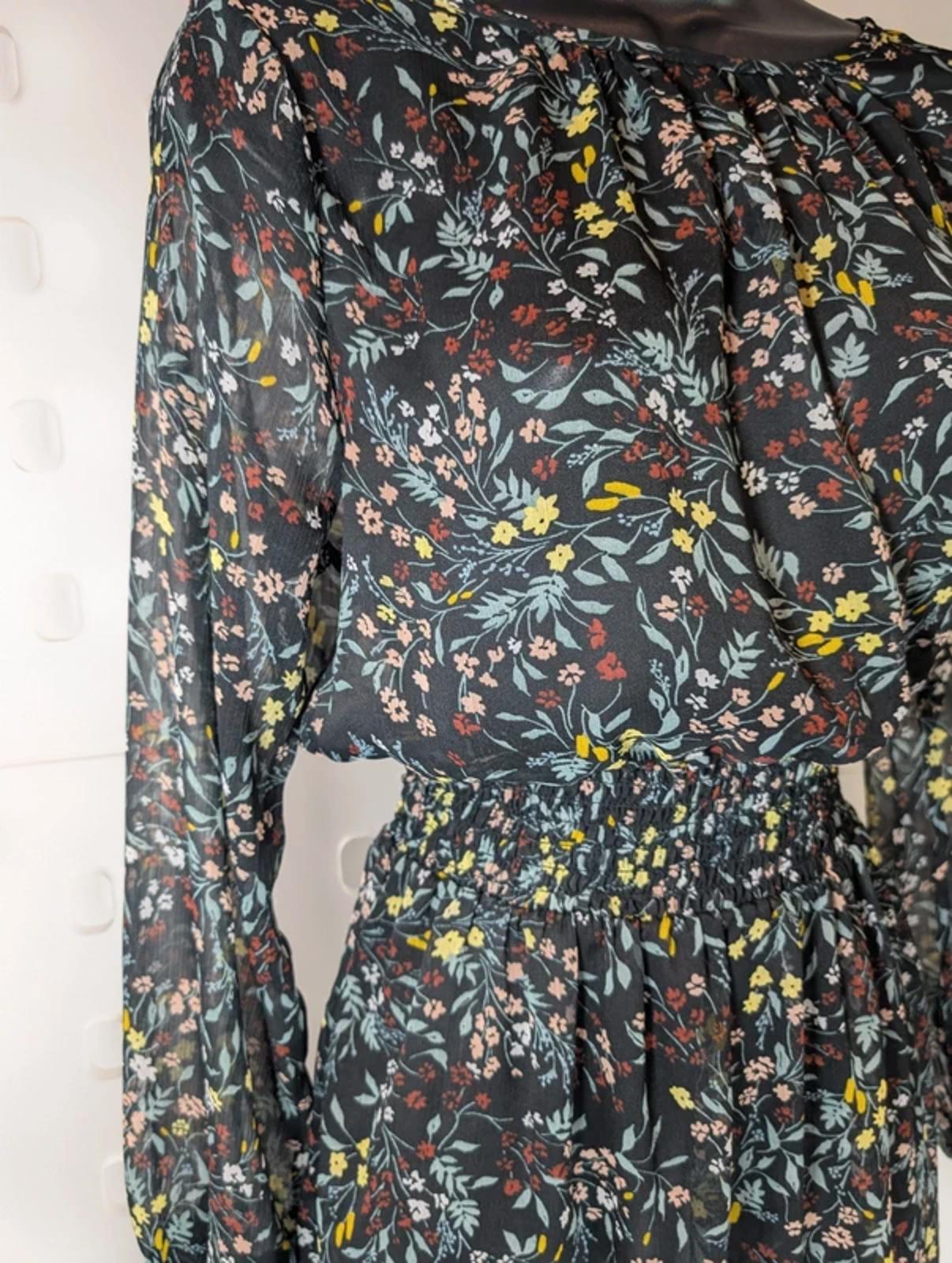 Soaked in Luxury Saseline Sheer Floral Midi Dress Long Sleeve Shirred Waist