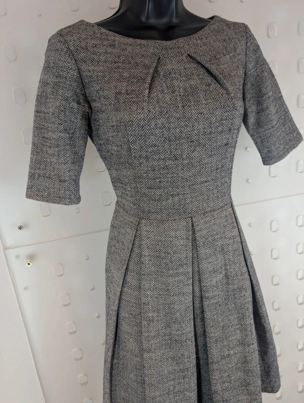 Komodo Grey Cotton Wool Fit & Flare Dress Size 1 UK8
