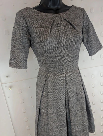 Komodo Grey Cotton Wool Fit & Flare Dress Size 1 UK8