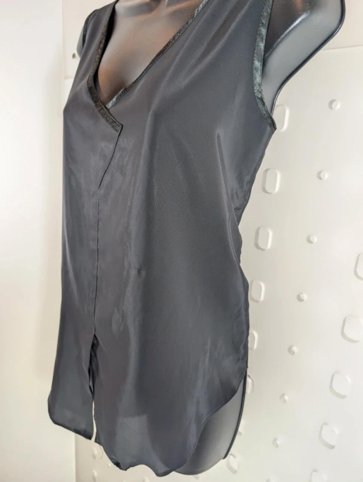 Loriana London Black Tank Top UK10 12 Satin Trim Tie Front