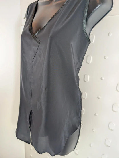 Loriana London Black Tank Top UK10 12 Satin Trim Tie Front