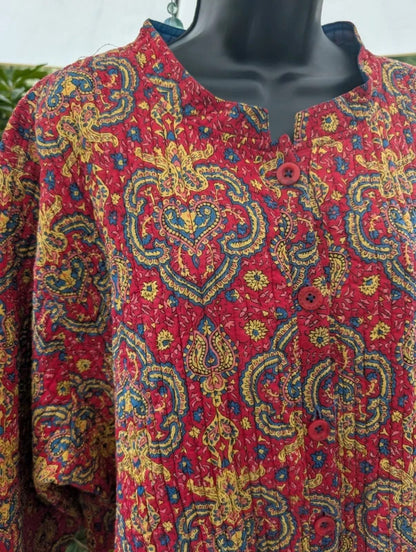 Reversible Quilted Paisley Jacket Red Blue Oversized