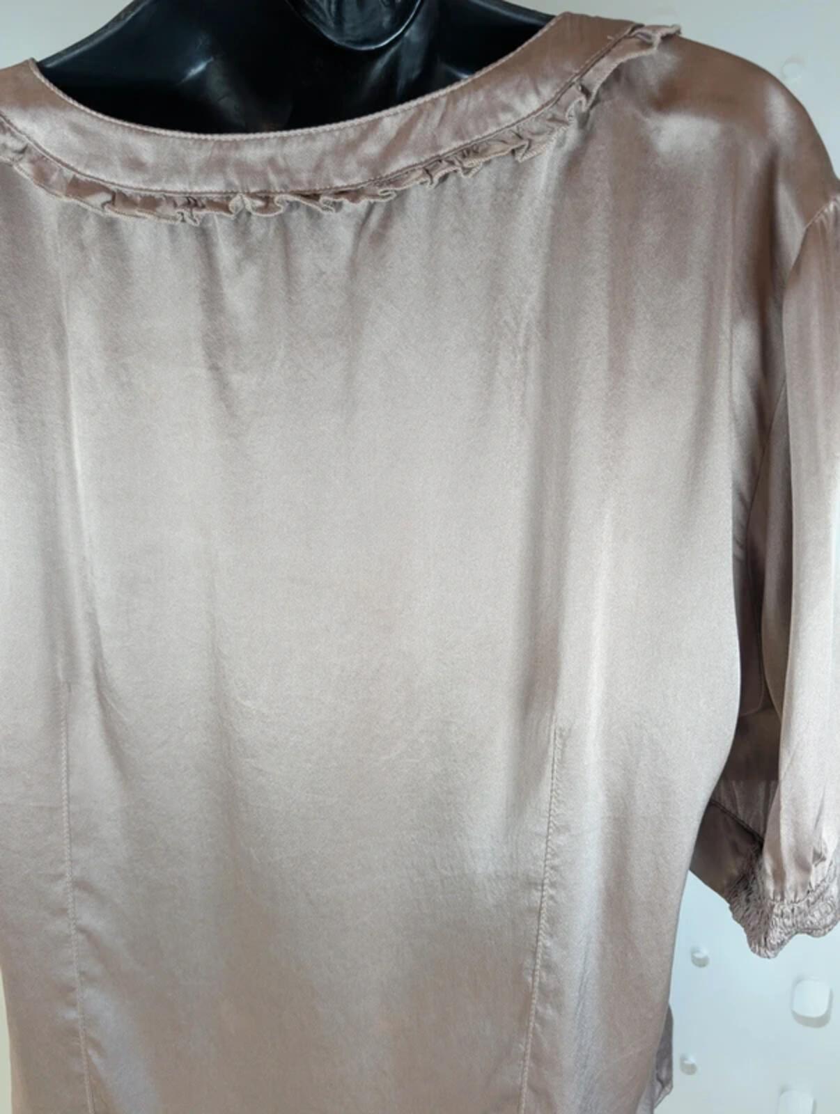 Per Una Speciale 100% Silk Blouse UK14 Taupe Ruffle