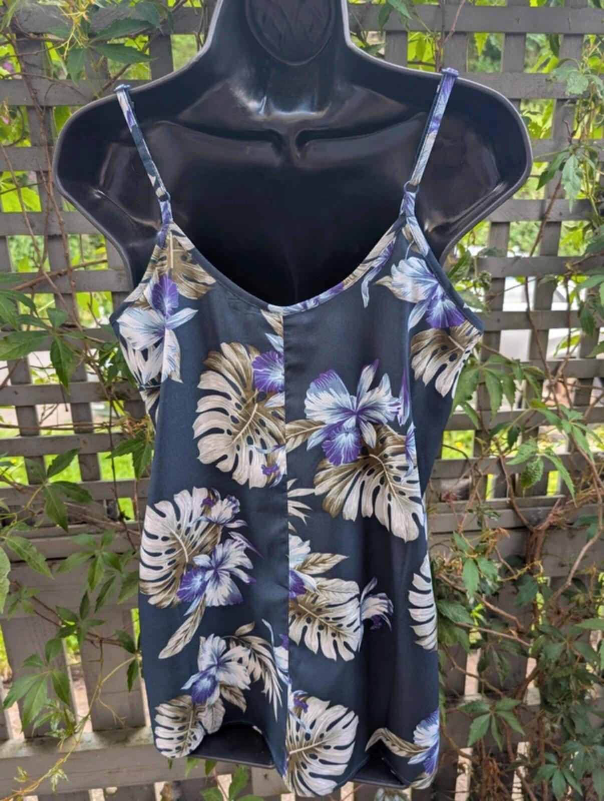 Kushi tropical print longline vest top UK10 navy summer cami
