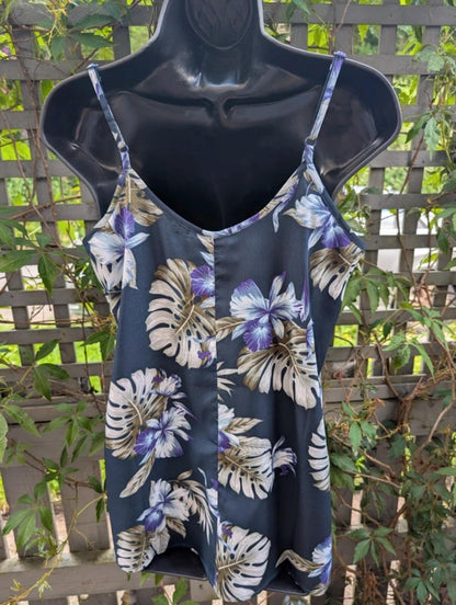 Kushi tropical print longline vest top UK10 navy summer cami