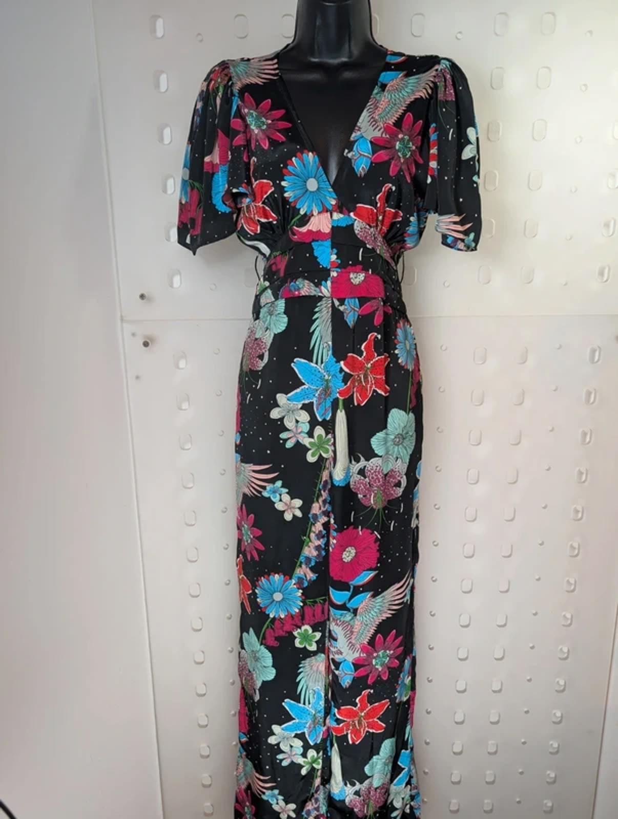 Stardust London Pegasus Print Jumpsuit Black Empire Line V Neck Size S Boutique