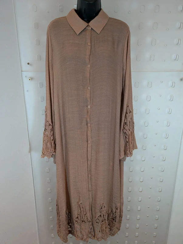 BluIvy Boho Crochet Long Shirt Dress Size L