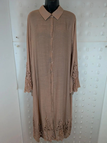 BluIvy Boho Crochet Long Shirt Dress Size L