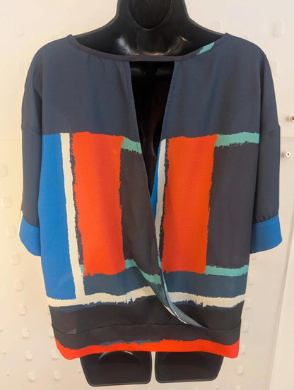 Great Plains Geometric Print Top – Navy Blue Orange – Size M