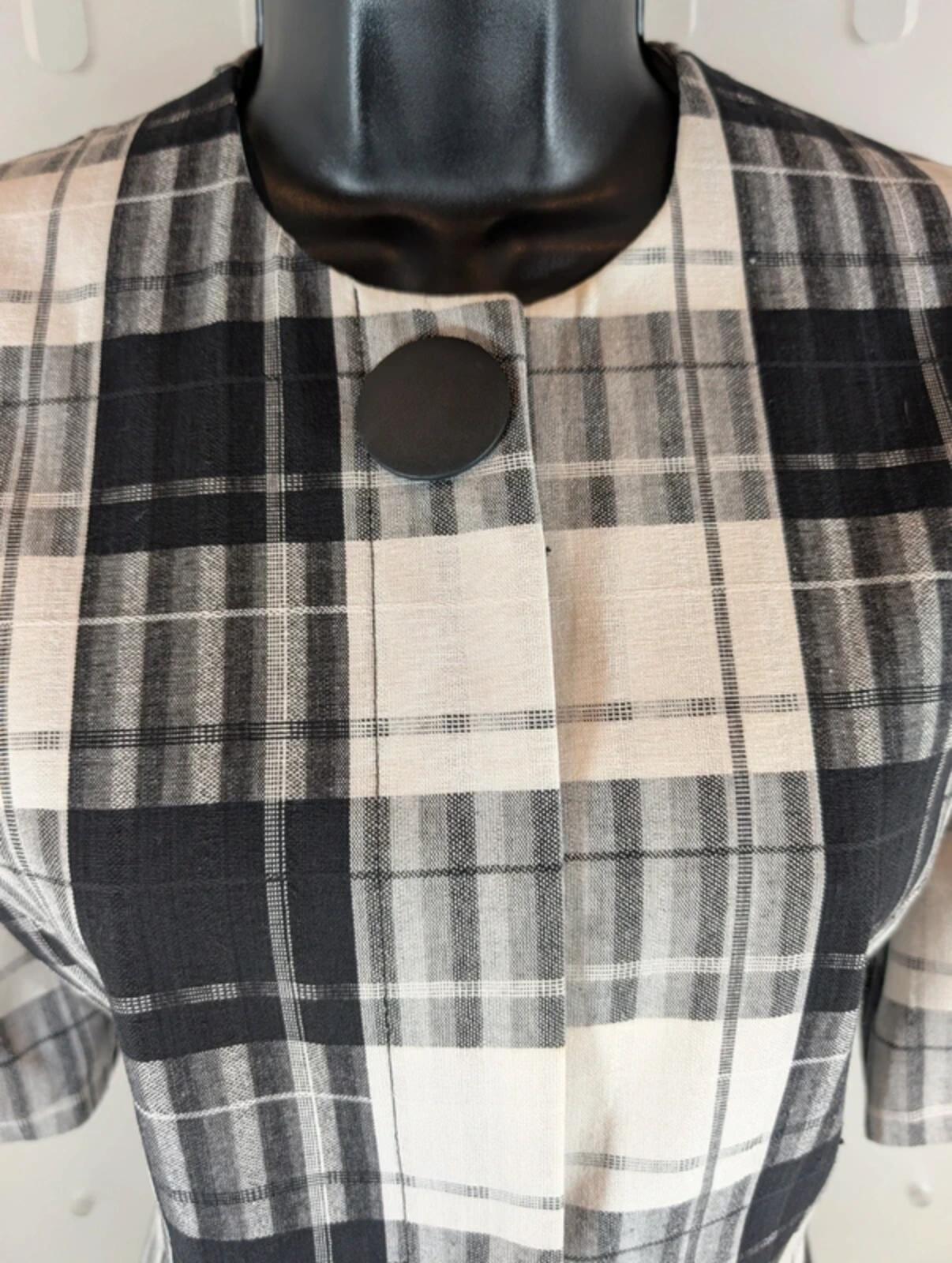 Vintage Richards Check Linen Blend Jacket UK10 Black White 80s