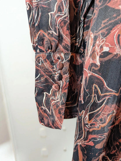 Mint Velvet Marble Print Cowl Dress | UK 6 | Autumnal Earth Tones