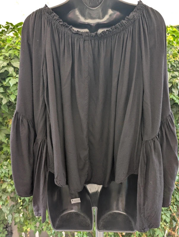 Jordash Embroidered Bell Sleeve Boho Top Black XL