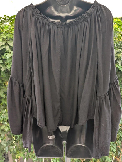 Jordash Embroidered Bell Sleeve Boho Top Black XL