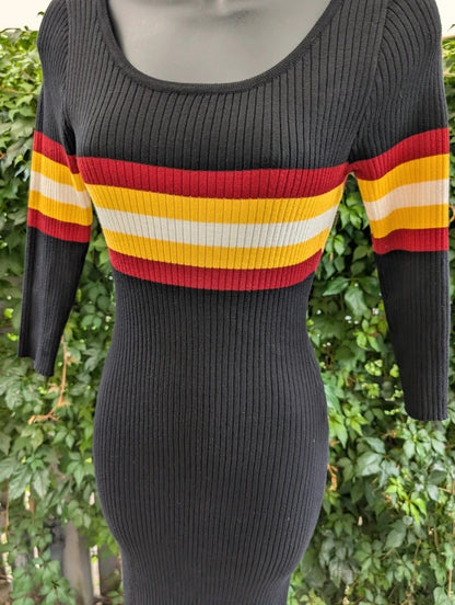 LU NYC Retro Stripe Ribbed Jumper Dress Black Size M