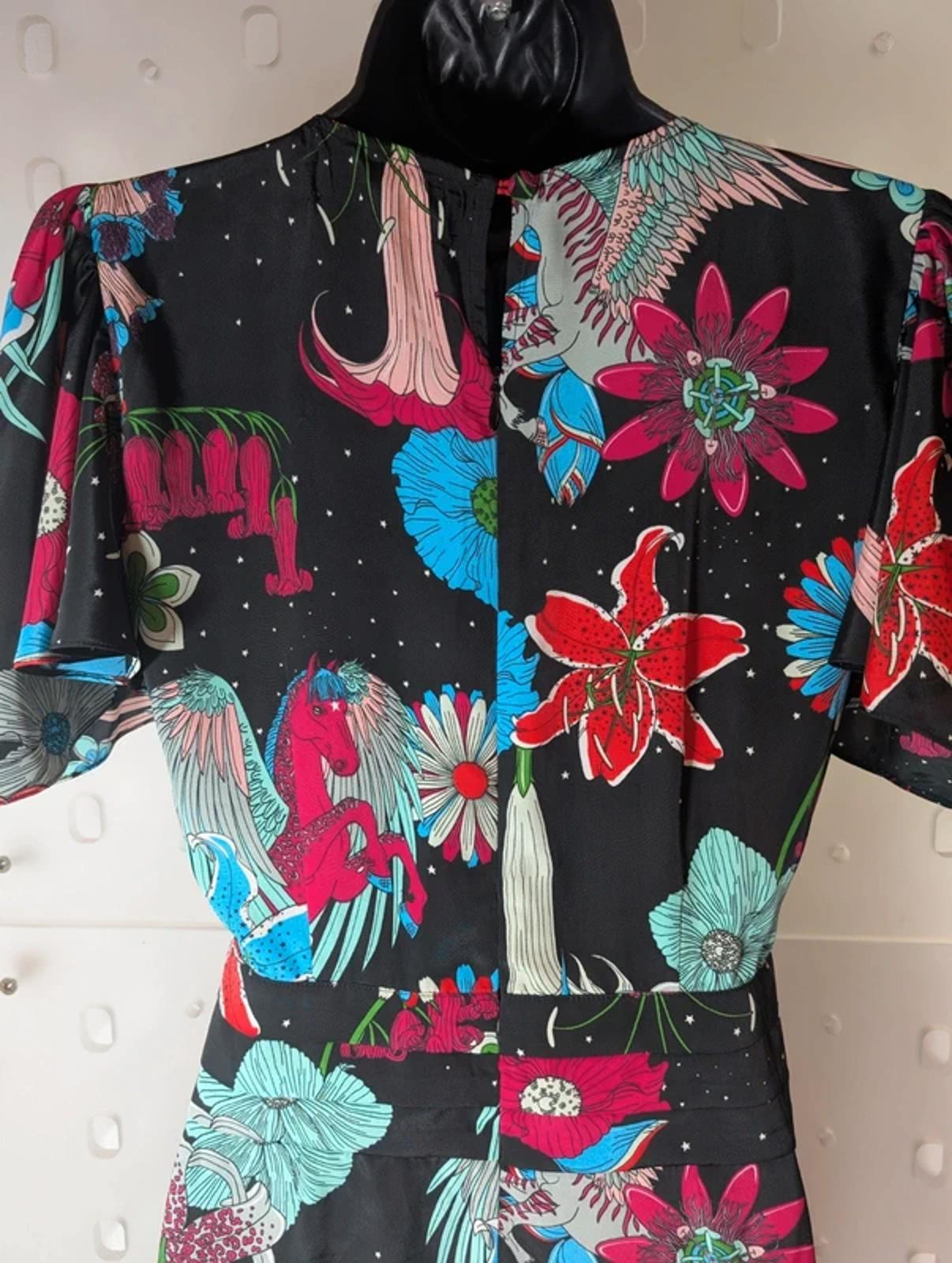 Stardust London Pegasus Print Jumpsuit Black Empire Line V Neck Size S Boutique