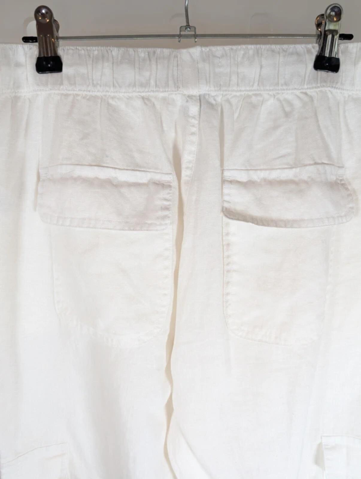Nicole Miller New York White Linen Cargo Trousers Relaxed Fit Large