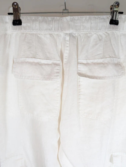 Nicole Miller New York White Linen Cargo Trousers Relaxed Fit Large