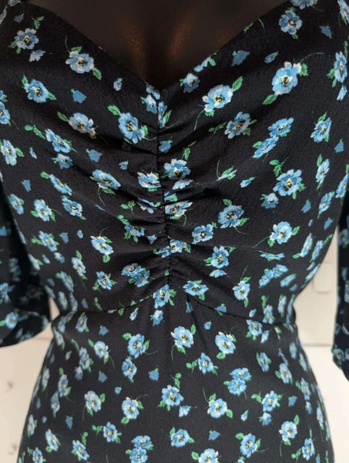 Nobody's Child Floral Maxi Dress Black Blue Ditsy Print UK12