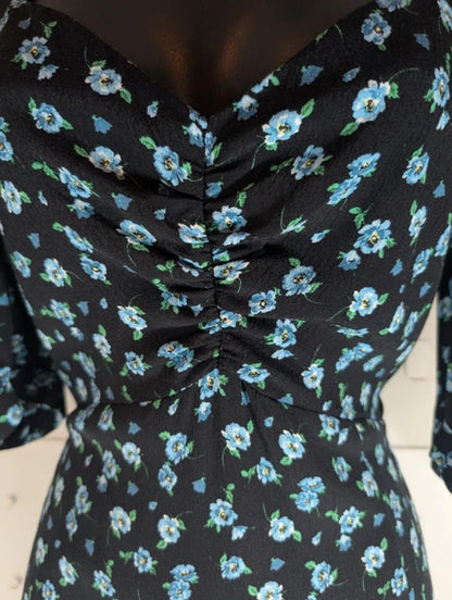 Nobody's Child Floral Maxi Dress Black Blue Ditsy Print UK12