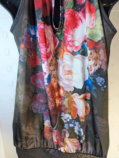 Dark Floral Halter Neck Mini Dress – Keyhole Back – Made in Spain – UK S
