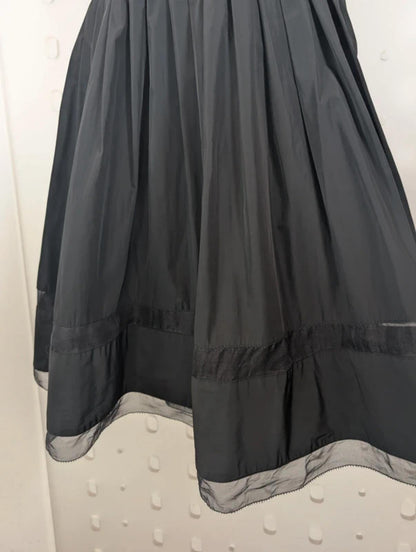 Coast Black Taffeta Fit & Flare Dress UK12 Gothic Sheer Panel
