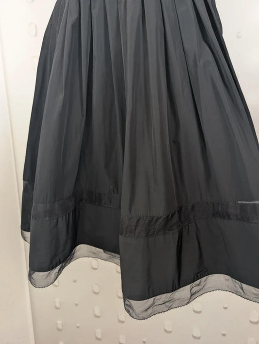 Coast Black Taffeta Fit & Flare Dress UK12 Gothic Sheer Panel