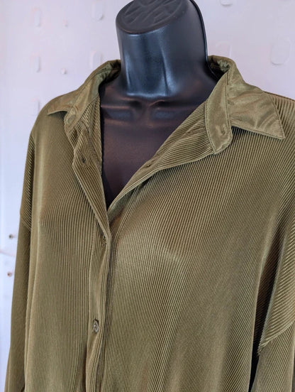 Kangol Khaki Pleated Satin Trim Oversized Shirt UK14 NWT