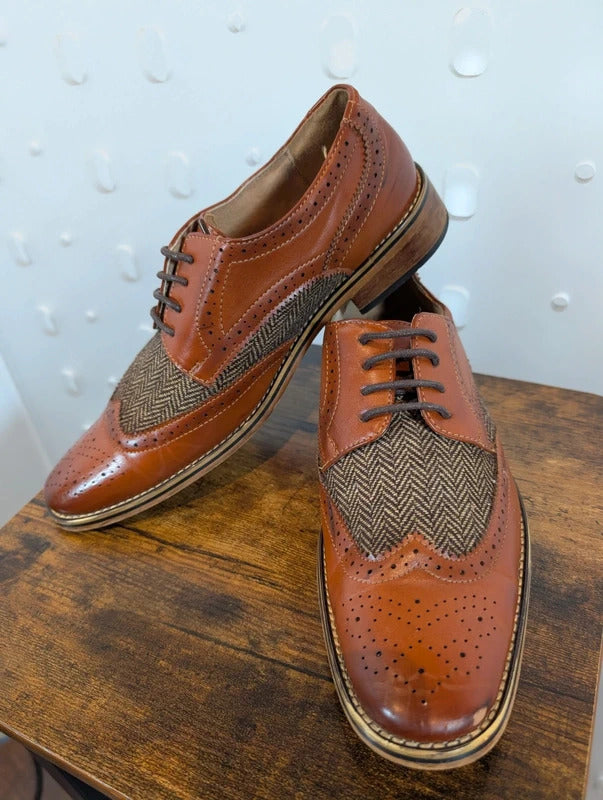 GOOR Boys Leather Herringbone Brogue Shoes UK5 B410B