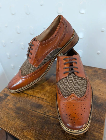 GOOR Boys Leather Herringbone Brogue Shoes UK5 B410B