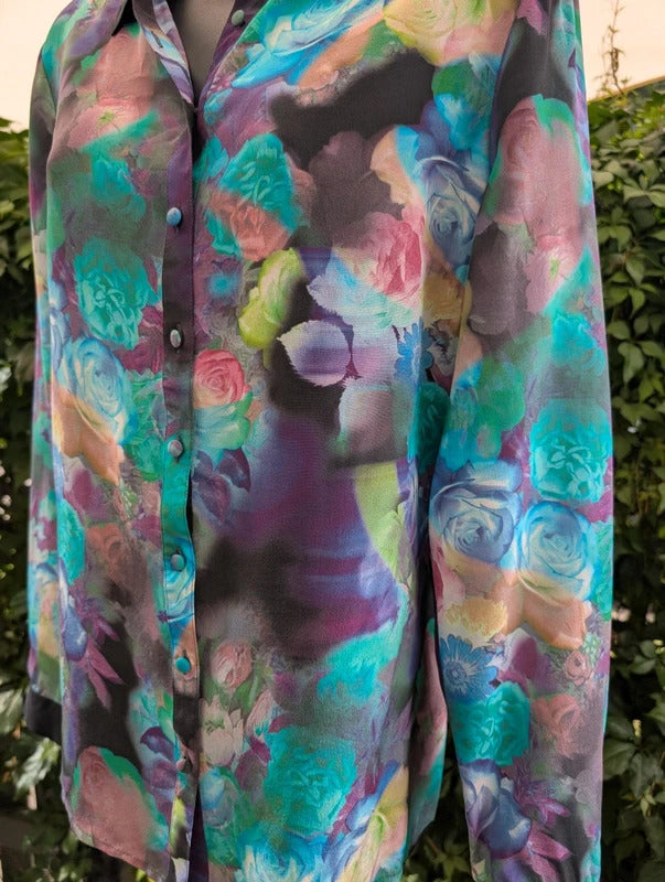 Pied à Terre 100% Silk Digital Rose Print Blouse UK12
