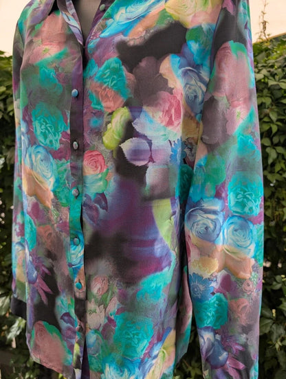 Pied à Terre 100% Silk Digital Rose Print Blouse UK12