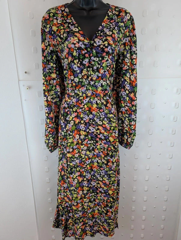 B.Young Black Floral Midi Dress EU36 UK8