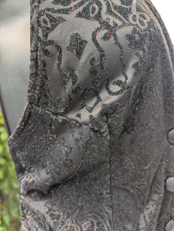 Vintage Velvet Burnout Waistcoat Black Size 40