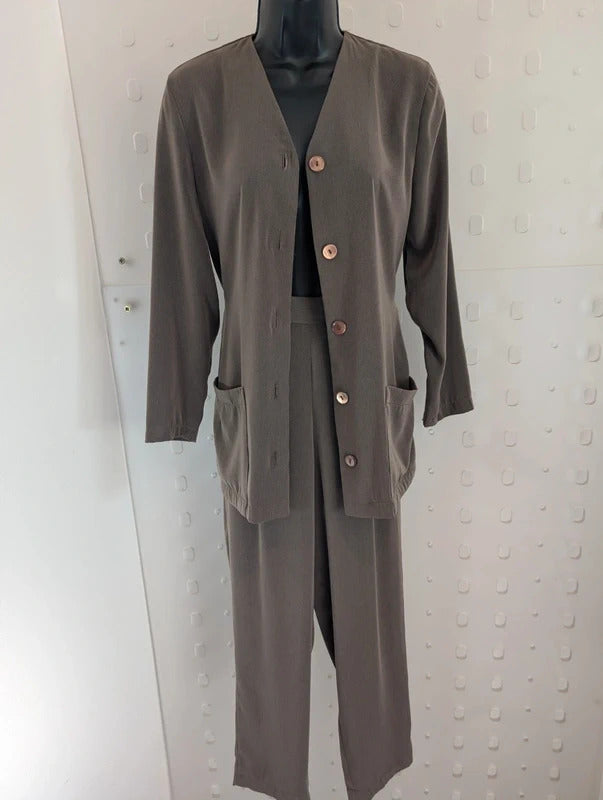 Vintage Anne Brookes Petite Khaki Trouser Suit UK8