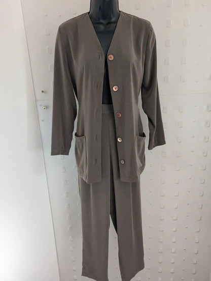 Vintage Anne Brookes Petite Khaki Trouser Suit UK8