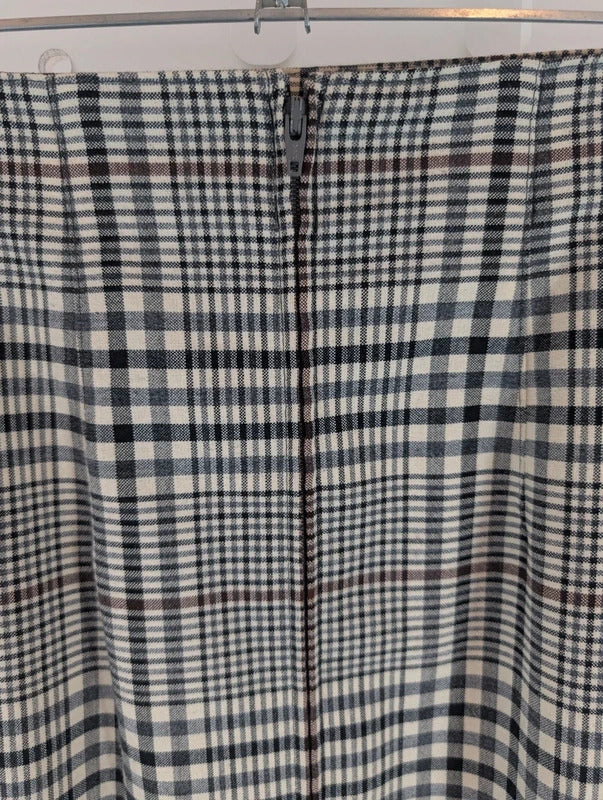 Vintage St Michael Check Wool Blend Pencil Skirt UK8 Made in Germany