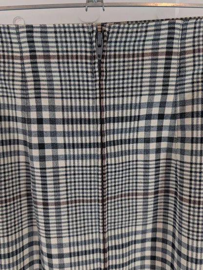Vintage St Michael Check Wool Blend Pencil Skirt UK8 Made in Germany