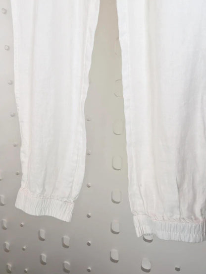 Nicole Miller New York White Linen Cargo Trousers Relaxed Fit Large