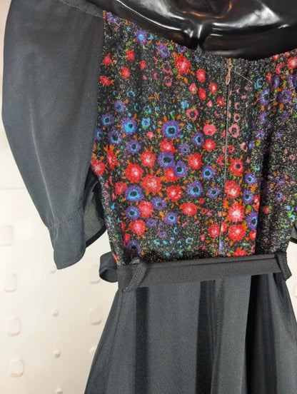 Vintage 1970s Trevira 2000 Floral Maxi Dress UK8/10
