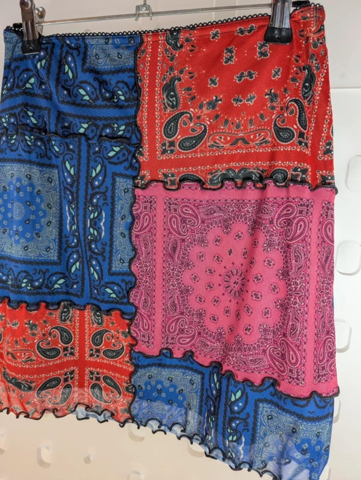 Urban Outfitters Patchwork Mesh Mini Skirt XS Boho Festival Y2K
