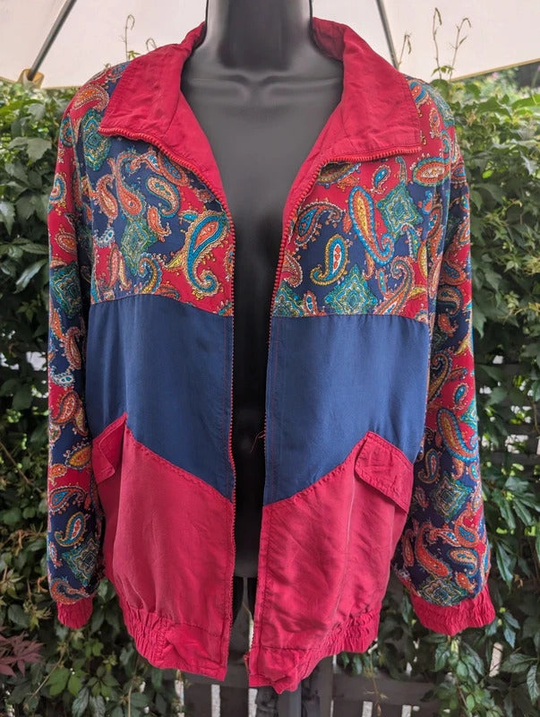 Vintage J.G. Hook Silk Bomber Jacket Red Paisley Large