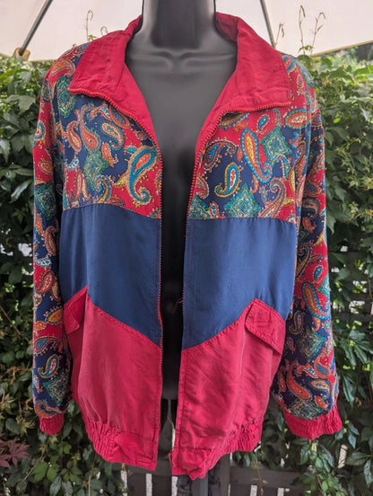 Vintage J.G. Hook Silk Bomber Jacket Red Paisley Large